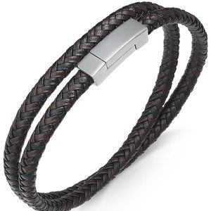 Men's Stainless Steel and Braided Leather Bracelet